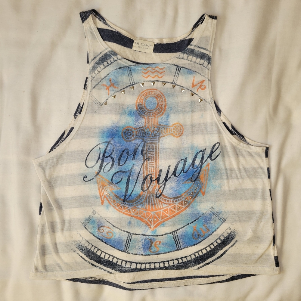 Vintage Coastal Summer Beach Sheer Womens beige multicolor design Tank Top
